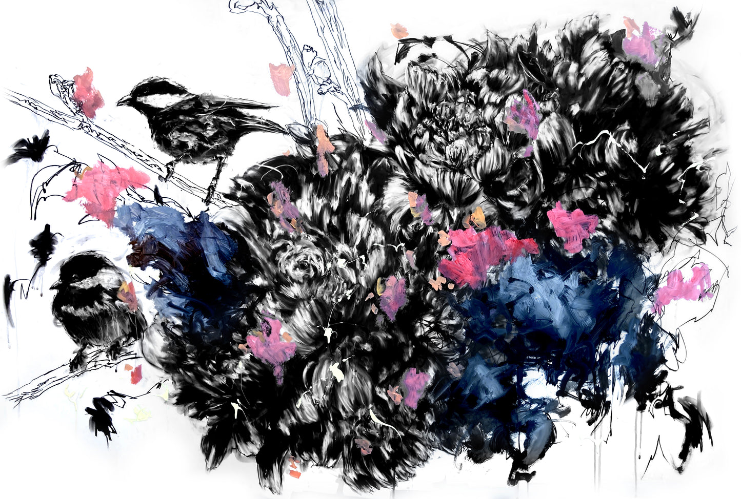 Peonies and Chickadees