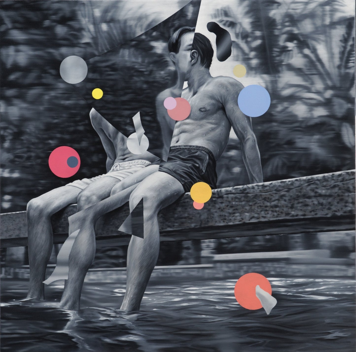 Two figures above the pool original Canadian art by Aphisit Sidsunthia