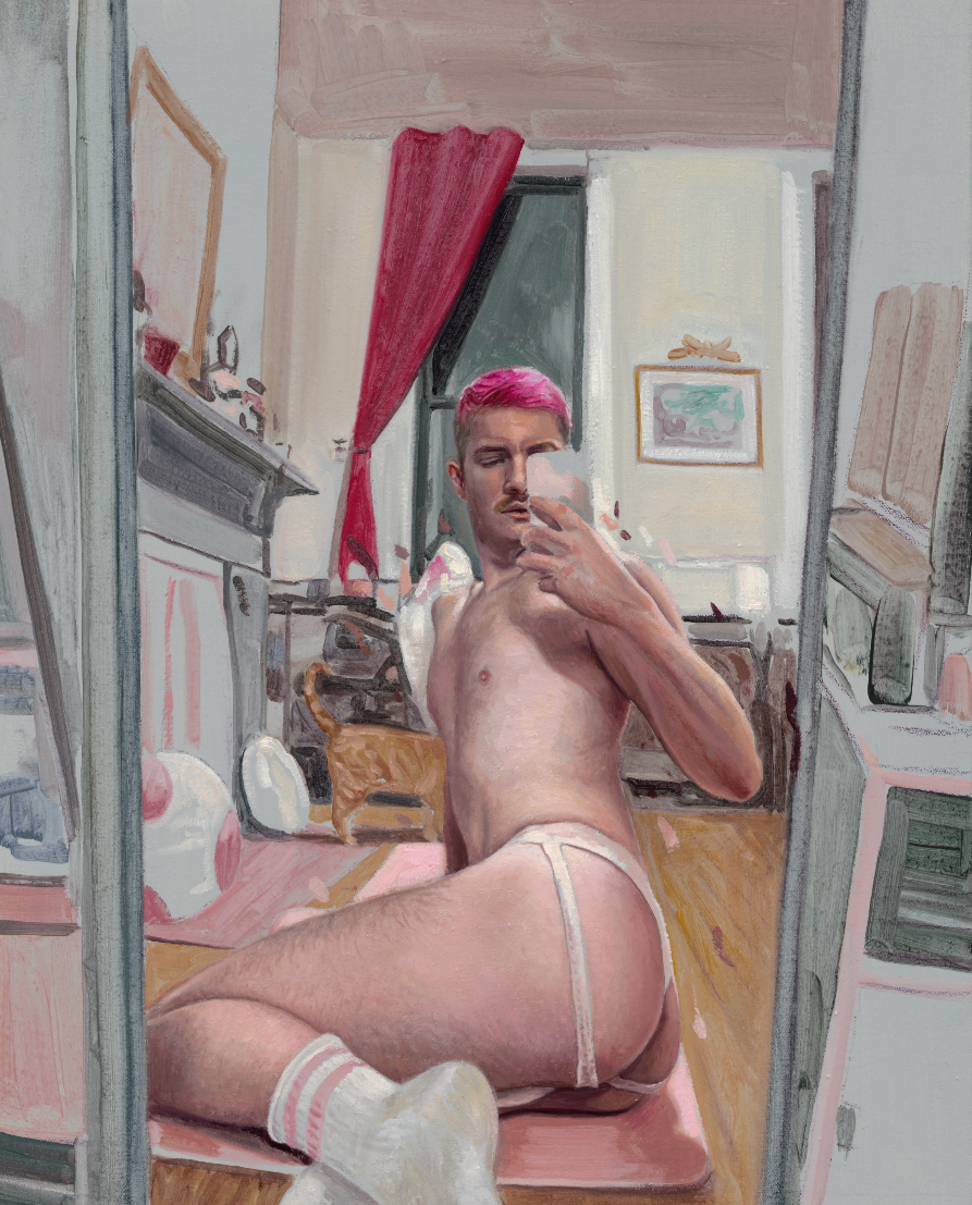 Pink hair and pussycat selfie original Canadian art by Ian Stone