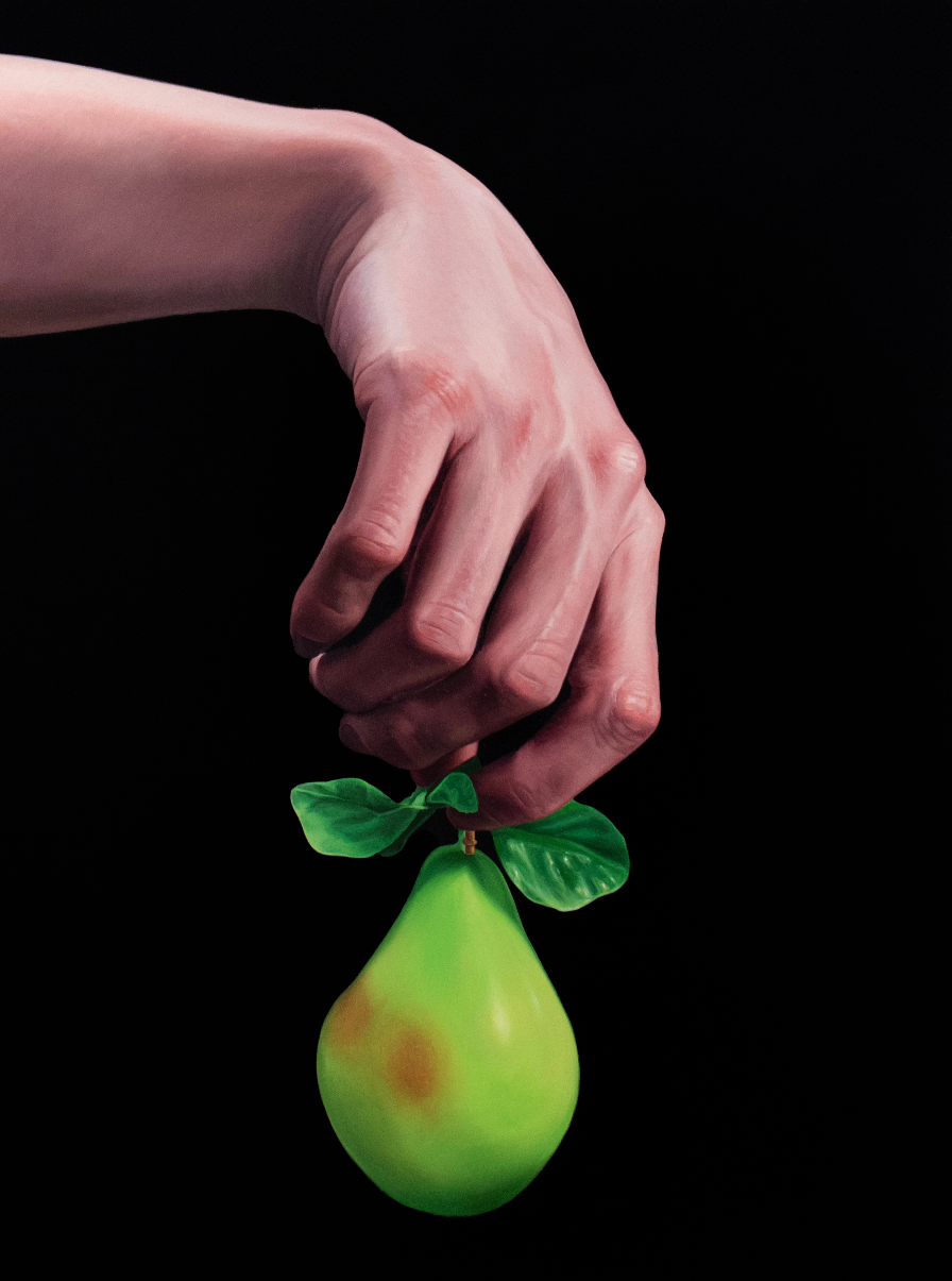 The weight of acceptance (pear) original Canadian art by Ian Stone