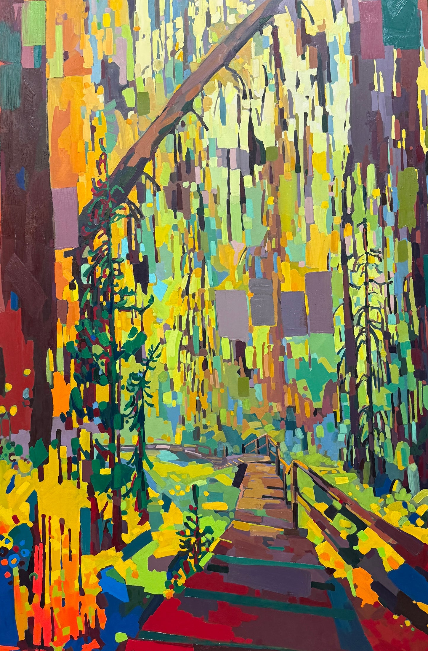 Boardwalk down into
the Rain Forest original Canadian art by Chrissy Nickerson