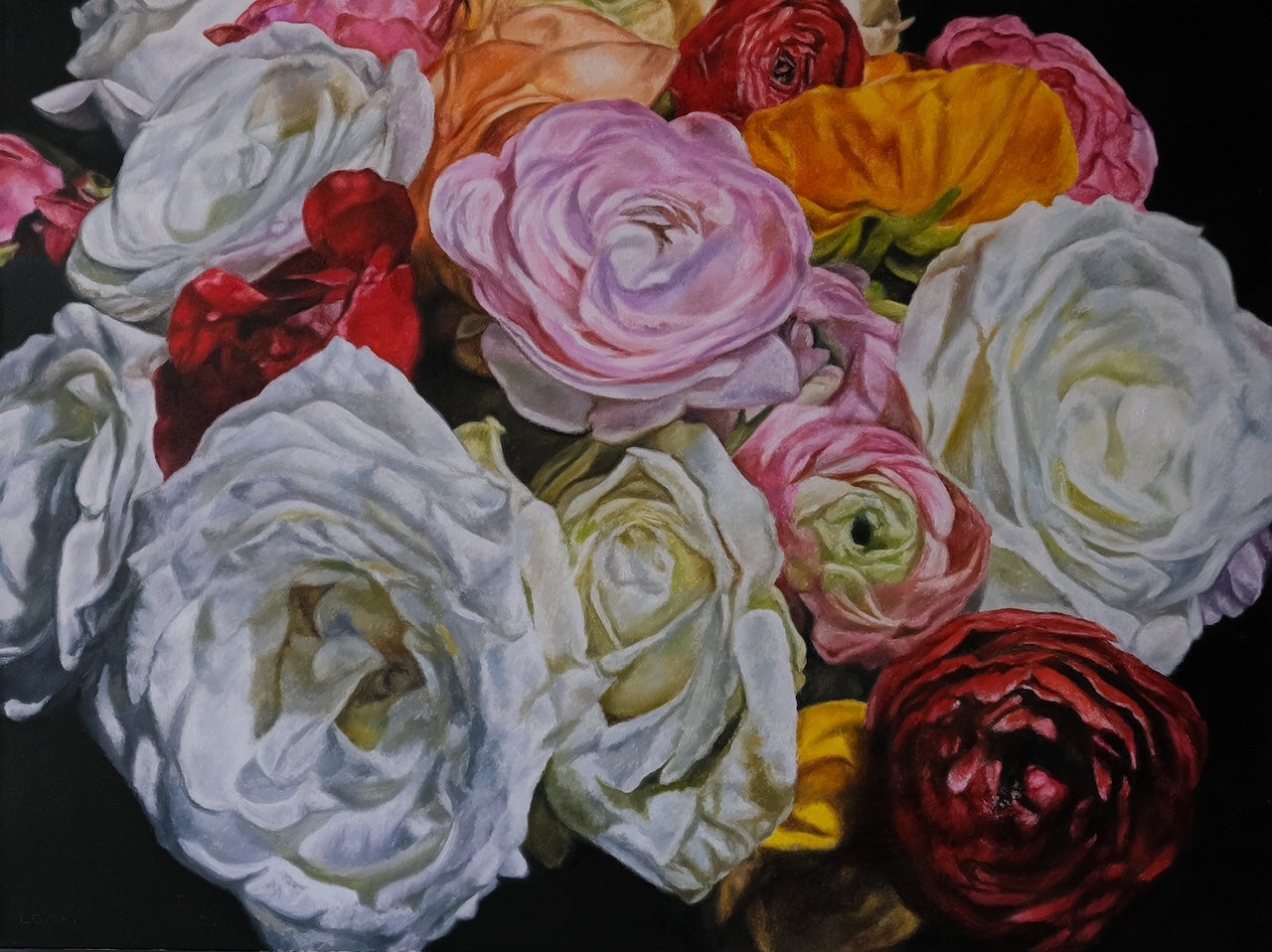 Roses and Ranunculus original Canadian art by Robert Lemay