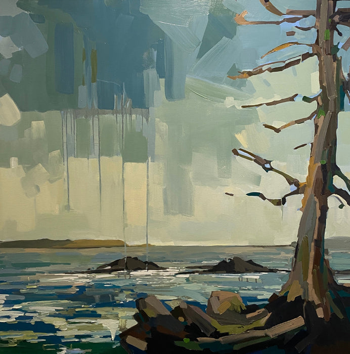 Crysta Cove, beside Mackenzie Beach. Single tree. Stormy. by Chrissy Nickerson