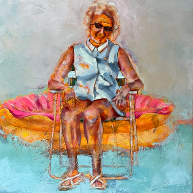 Woman In Lawn Chair (Donut Pool)  by Denise Tierney