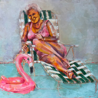 Woman In Chair (Pink Flamingo)  by Denise Tierney